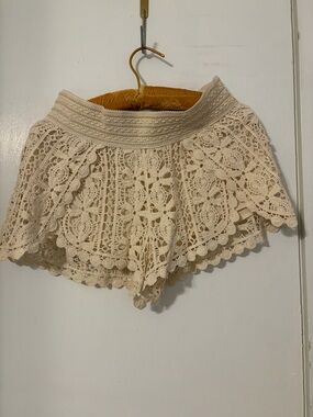 Crochet Lace Mini Shorts in Cream